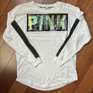 NWT PINK Victoria’s Secret Sequin Logo Sweater